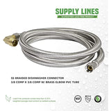 Highcraft Dishwasher Water Supply Line, Hose Connector Has 3/8 Inch 90 Degree Brass Elbow Fitting, Braided Stainless Steel 10 Ft