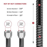 Flextron FTGC-SS38-24 22" Gas Line Connector with 1/2" Outer Diameter and Nut Fittings, Stainless Steel