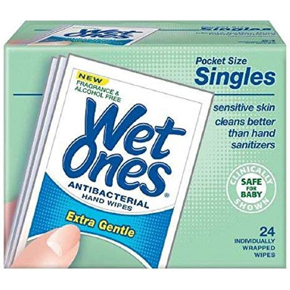 WET ONES Sensitive Skin Hand Wipes, Singles Extra Gentle Fragrance & Alcohol Free 24 ea (Pack of 2)
