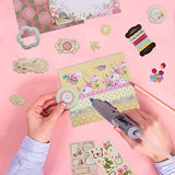 PICKME's D.I.Y Vintage Scrapbook Kits for Adults & Kids, Hardcover Coil-Bound Scrapbook Album Including Stationery Set with Gold Embossed Stickers, Ribbons & Journaling Supplies. (7.5" x 8", 100Pc)