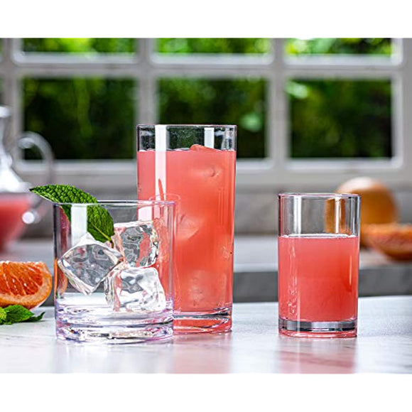 Acrylic Drinking Glasses [Set of 18] Glassware Set Includes 6-17oz Highball