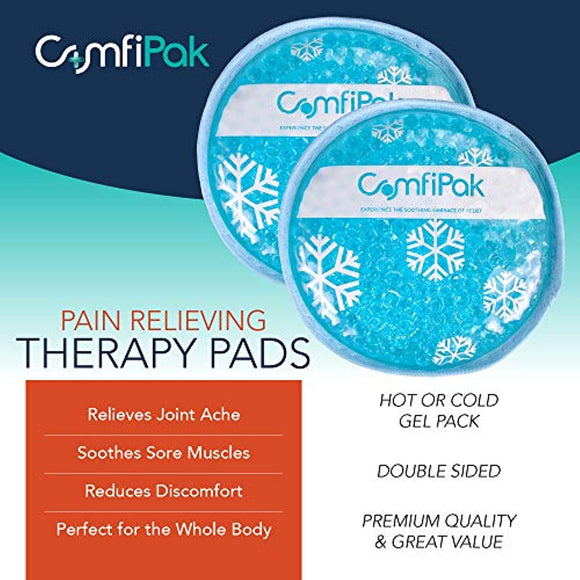 Reusable Gel Ice Packs, 6 Round Hot and Cold Gel Bead Compression Therapy Pads - Small Heating and Icing Relief for Injuries, Migraine Headaches, Pain - Freezer and Microwave Safe - ComfiPak