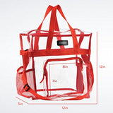Clear Tote Bag Stadium Approved - Mesh Pockets, Shoulder Straps and Zippered Top. Perfect Clear Bag for Work, School, Sports Games and Concerts. Meets Stadium Tournament Guidelines. (Red)