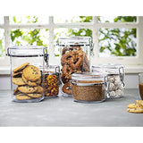 Durable 5pc Airtight Clear Canister Set with Clamp Lids + Marker & Labels, Bulk Food Storage Containers for Kitchen Pantry, Tea, Sugar, Coffee, Candy, Flour, Dry Goods, Pasta, Rice, Spices, & Herbs