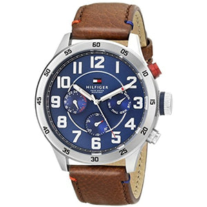 Tommy Hilfiger Men's Stainless Steel Quartz Watch with Leather Strap, Brown, 22 (Model: 1791066)