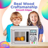 Play Brainy Pretend Toy Microwave for Kids with Rotating Turnable, 11 Pc. Set, Fun and Interactive Wooden Early Learning Kitchen Accessories Playset for Girls and Boys 3+