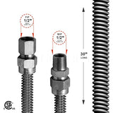 Flextron FTGC-SS38-30C 30 Inch Flexible Gas Line Connector with 1/2 Inch Outer Diameter & 1/2 Inch FIP x 1/2 Inch MIP Fittings, Uncoated Stainless Steel Water Heater Connector, CSA Approved