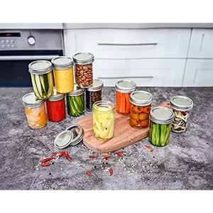 8oz Glass Mason Jars with lids Set of 12- wide mouth - Airtight Band + Marker & Labels - Canning Jars with Lids, Ideal for candle jars, Spice Jars, Wedding Favors, Meal Prep, Jelly Jar, Jam, Honey,