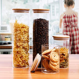 Set of 3 Tall Glass Kitchen Canisters with Airtight bamboo Lids - Kitchen