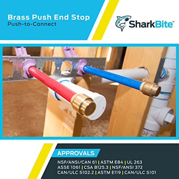 SharkBite 1/2 Inch Push Cap, Pack of 4, Push to Connect Brass Plumbing Fitting, PEX Pipe, Copper, CPVC, PE-RT, HDPE, U514LFA4