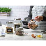 4pc Square Glass Cookie Jars with Airtight Lids + Marker & Labels, Canister Sets for Kitchen Counter or Bathroom - Food Storage Containers with Lids for Pantry - Flour, Sugar, Coffee, Cookies, etc.