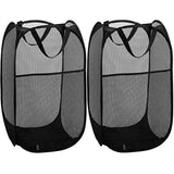Mesh Popup Laundry Hamper - Portable, Durable Handles, Collapsible for Storage and Easy to Open. Folding Pop-Up Clothes Hampers are Great for The Kids Room, College Dorm or Travel. (Black | Set of 2)