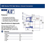 Midline Valve PVC Ball Valve Blue T-Handle for Potable Water 4 in. Solvent Connections White Plastic (487T400)
