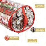 Clear Wrapping Paper Storage Bag - Transparent Design, Dual Zipper and Two Handles for Easy Carrying. Store Up to 25 Standard 40-Inch Gift Wrap Rolls. (RED)