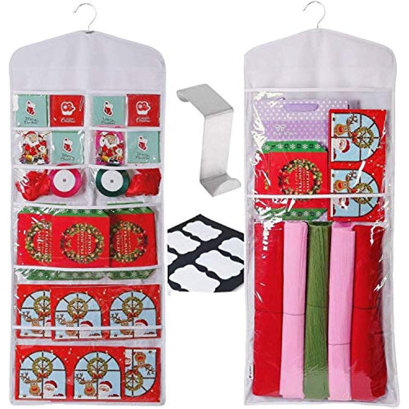 Clorso Hanging Gift Bag Organizer: 40 Inch, Double Sided Storage Organizer - Extra Large and Easy to Use Clear Storage Bag with Hanging Hook, Labels, and Zippered Pockets - 11 Pockets