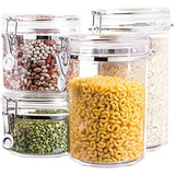 Durable 5pc Airtight Clear Canister Set with Clamp Lids + Marker & Labels, Bulk Food Storage Containers for Kitchen Pantry, Tea, Sugar, Coffee, Candy, Flour, Dry Goods, Pasta, Rice, Spices, & Herbs
