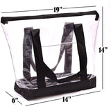 Clear Tote Bag - Zipper Closure, Long Shoulder Strap, Fabric Trimming. (Black)
