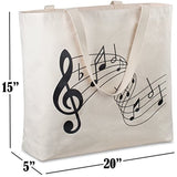 Reusable Canvas Bag - Attractive Tote Bag with Printed Music Theme. Durable with Double Stitch and Sturdy Shoulder Straps to Handle Music Lesson Books. Made in USA (Music)