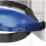 Sellstrom Single Crown Safety Face Shield with Ratchet Headgear, Clear Tint, Uncoated, Blue, 8" x 12" x .040, S39110
