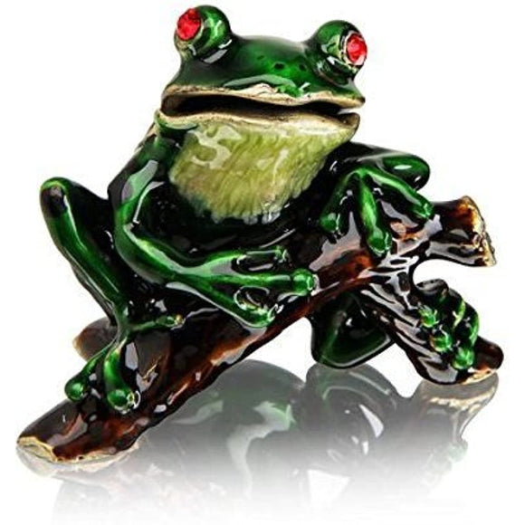 Welforth Pewter Frog on Branch Trinket Box Model No. J-990