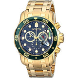 Invicta Mens Pro Diver Scuba Swiss Chronograph Black Dial 18k Gold Plated Watch 80074