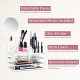 Clear Cosmetic Organizer with Mirror - Easily Organize Cosmetics, Jewelry and Hair Accessories. Looks Elegant Sitting on Your Vanity, Bathroom Counter or Dresser. Clear Design for Easy Visibility.