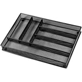 Flatware Drawer Organizer - Slip Resistant Kitchen Tray with 6 Sections to Neatly Arrange Cutlery and Serving Utensils. Also Great to Keep Your Desk Drawer and Office Supplies Well Organized (Black)