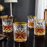 Le'raze Posh Crystal Whiskey Glasses [Set of 4] Old Fashioned Glasses with 24K Gold Band for Scotch, Bourbon And Cocktail Drinks | DOF Glassware Set