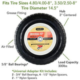Marathon 20265 Universal Fit Pneumatic (Air-Filled) Wheelbarrow Tire 3" Centered Hub 5/8" Nylon Bushing with Spacer Kit Included