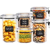 Durable 5pc Airtight Clear Canister Set with Clamp Lids + Marker & Labels, Bulk Food Storage Containers for Kitchen Pantry, Tea, Sugar, Coffee, Candy, Flour, Dry Goods, Pasta, Rice, Spices, & Herbs