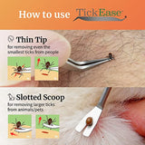 TickEase Dual-Tipped Tick Remover Tool, Tick Tweezers for Humans & Pets, First Aid Tweezers with Magnifier & Tick Testing Instructions