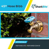 SharkBite 1/2 x 3/4 Inch MHT 45 Degree Hose Bibb, Multi Turn, Push To Connect Brass Plumbing Fitting, PEX Pipe, Copper, CPVC, PE-RT, HDPE, 24632LF