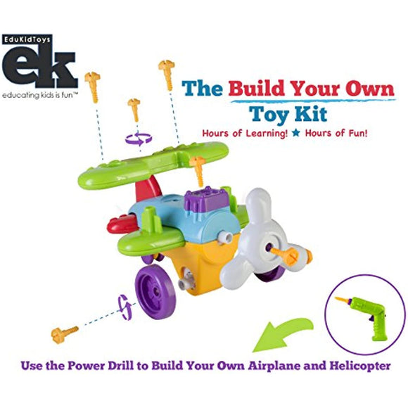 Kids Take Apart Toy Set, Airplane and Helicopter – 46 Piece Build Your Own Vehicle Kit Includes Tools, Parts – Educational Construction and Fun Learning for Toddlers, Boys, Girls – EduKids