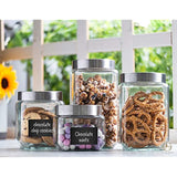 4pc Square Glass Cookie Jars with Airtight Lids + Marker & Labels, Canister Sets for Kitchen Counter or Bathroom - Food Storage Containers with Lids for Pantry - Flour, Sugar, Coffee, Cookies, etc.