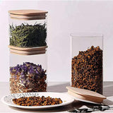 5 Square Canisters, Glass Kitchen Canister with Airtight Bamboo Lid, Glass Storage Jars for Kitchen, Bathroom and Pantry Organization Ideal for Flour, Sugar, Coffee, Candy, Valentine’s Day Gift.