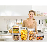 Durable 5pc Airtight Clear Canister Set with Clamp Lids + Marker & Labels, Bulk Food Storage Containers for Kitchen Pantry, Tea, Sugar, Coffee, Candy, Flour, Dry Goods, Pasta, Rice, Spices, & Herbs