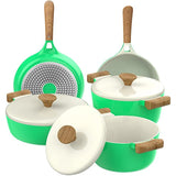 Vremi 8 Piece Ceramic Nonstick Cookware Set - Induction Stovetop Compatible Dishwasher Safe Non Stick Pots with Lids and Frying Pans - Dutch Oven Pot Fry Pan Sets Serving - PTFE PFOA Free - Green