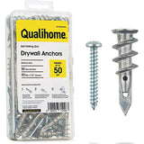 Qualihome Heavy Duty ZINC Self Drilling Drywall Anchors and Screws Kit | Includes 50 Drywall Anchors, 50 #8 1-1/4 Inch Screws & Reusable Storage Case | Anchors are Made in The USA