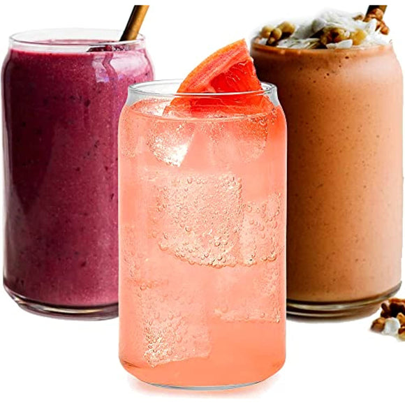 Drinking Glasses 10pc Set - Can Shaped Glass Cups, 16oz Beer Glasses, Tumbler Cup, Cocktail Glasses, Whiskey Glasses, Iced Coffee Glasses, Iced Tea Glasses Wine Cups, Goblet Cup, Great Gift