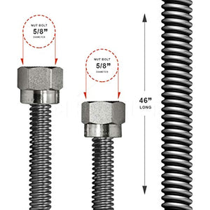 HIGHCRAFT GUHD-TT34-4I 46" Gas Line Connector with 5/8'' Outer Diameter and Nut Fittings, Stainless Steel