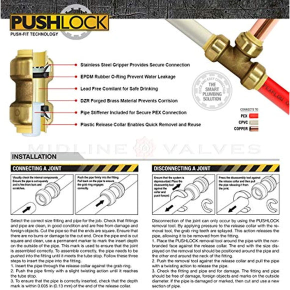 Supply Giant VQGF1 Pushlock 1 Inch Long x Female Elbow for Push Fittings, Made with Lead Free DZR Forged Brass, Connects PEX, CPVC and Copper, Pre-Lubricated Quick Installation, 1