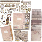 PICKME's D.I.Y Vintage Scrapbook Kits for Adults & Kids, Hardcover Fold-Out Scrapbook Album Including Stationery Set with Gold Embossed Stickers, Ribbons & Journaling Supplies. (8.5" x 6", 75Pc)