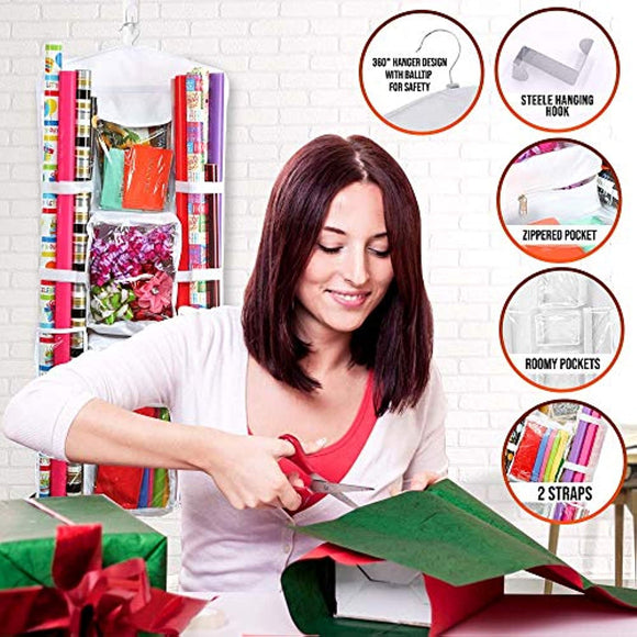 40 Inch Gift Wrapping Organizer Storage for Closet & Over the Door Hanging Gift Wrap Organizer