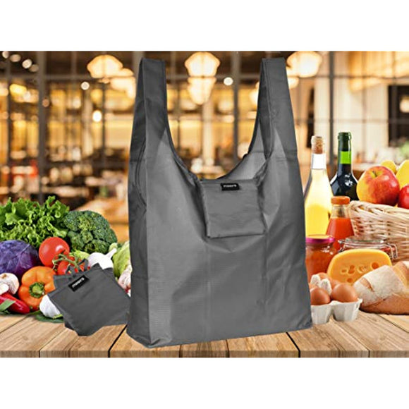 Ripstop Reusable Grocery Shopping Bag - Replace Paper and Plastic Bags with Large, Strong Eco Friendly Bags. Turns into a Carrying Pouch when Folded into Its Own Pocket. (GREY | 6-PACK)