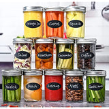 8oz Glass Mason Jars with lids Set of 12- wide mouth - Airtight Band + Marker & Labels - Canning Jars with Lids, Ideal for candle jars, Spice Jars, Wedding Favors, Meal Prep, Jelly Jar, Jam, Honey,