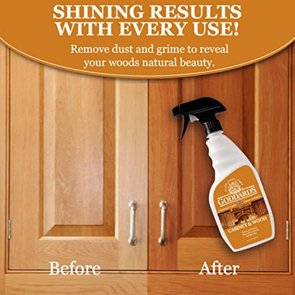 Goddard’s Cabinet Makers Wax Cleaning Spray – Wood Cleaner & Furniture Polish to Shine & Protect – Wood Cleaner Spray w/Bee Wax & Lemon Oil for Furniture – Non-Abrasive Wood Polish (23 oz)