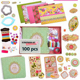 PICKME's D.I.Y Vintage Scrapbook Kits for Adults & Kids, Hardcover Coil-Bound Scrapbook Album Including Stationery Set with Gold Embossed Stickers, Ribbons & Journaling Supplies. (7.5" x 8", 100Pc)