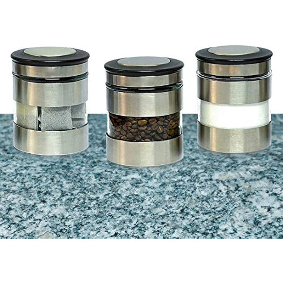 Le'raze Airtight Food Storage Container for Kitchen Counter with Window, [Set of 3] Canister Set Ideal for Flour Tea, Sugar, Coffee, Candy, Cookie Jar.