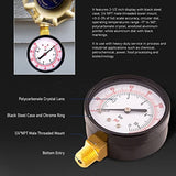 Raven PG100 R1554 2-1/2 Display Dry Gauges Steel Case, 1/4 inch Npt Center Back Connection, Circular Dial, Polycarbonate Crystal, Black Anodized Aluminum Pointer, Quality and Durability