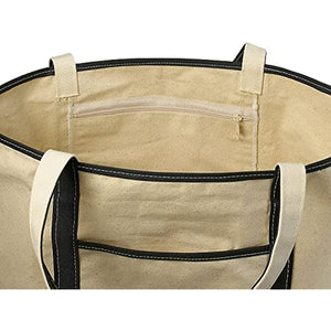 Handy Laundry Canvas Tote Beach Bag - Large Bags with Shoulder Straps, Strong Enough to Carry Beach Gear and Wet Towels. Front Pocket, Inside Zippered Pocket. (Black)